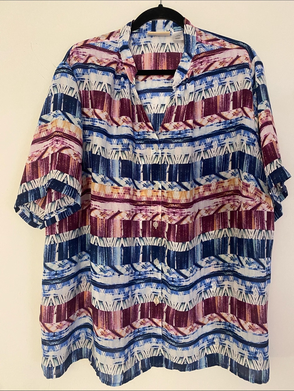 Alfred Dunner Blue Maroon Striped Button-Down Blouse size 18w